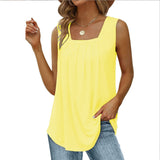 Loose Fit Pleated Square Neck Sleeveless Tops