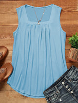 Loose Fit Pleated Square Neck Sleeveless Tops