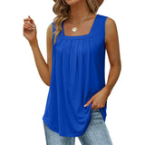 Loose Fit Pleated Square Neck Sleeveless Tops