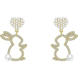 Pearl Bunny Earrings For Women Silver Pin Earrings