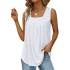 Loose Fit Pleated Square Neck Sleeveless Tops