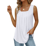 Loose Fit Pleated Square Neck Sleeveless Tops