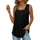 Loose Fit Pleated Square Neck Sleeveless Tops