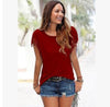Big size round neck short sleeve cuffs tassel T-shirt
