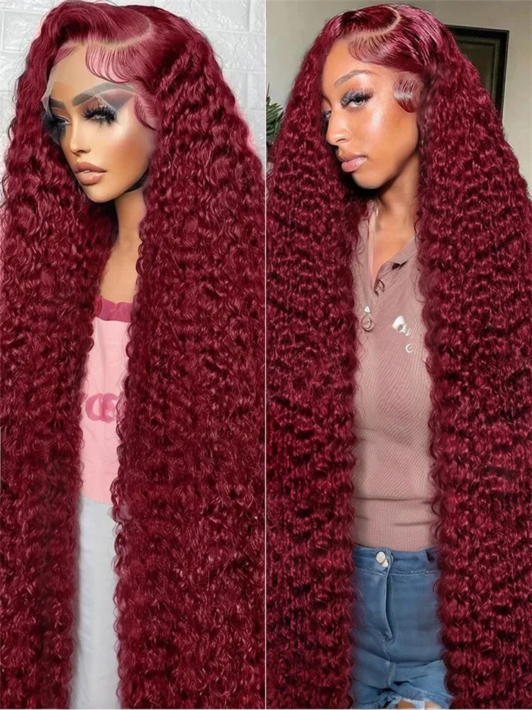Burgundy Lace Frontal Curly Hair Wigs
