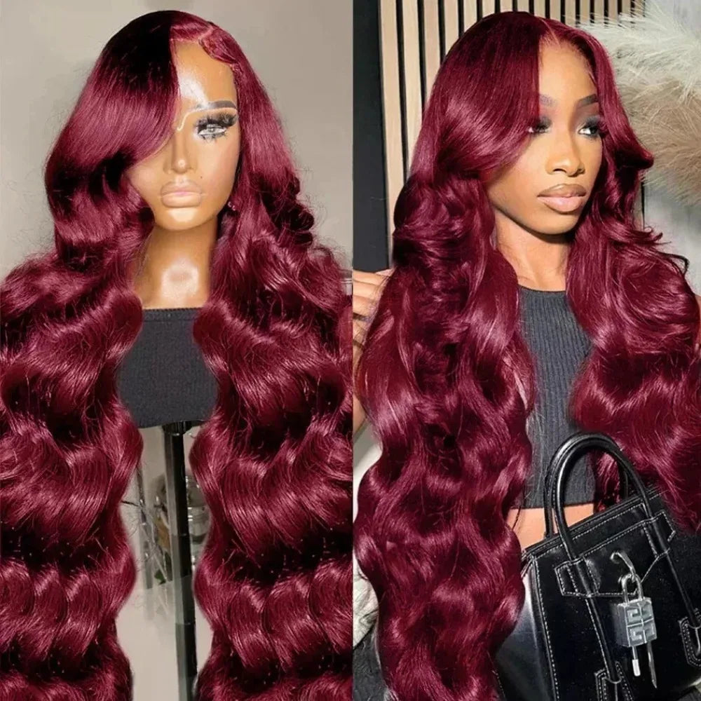 Burgundy Lace Frontal Curly Hair Wigs