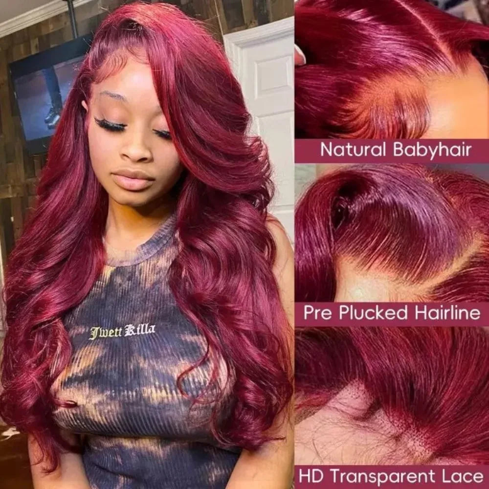 Burgundy Lace Frontal Curly Hair Wigs