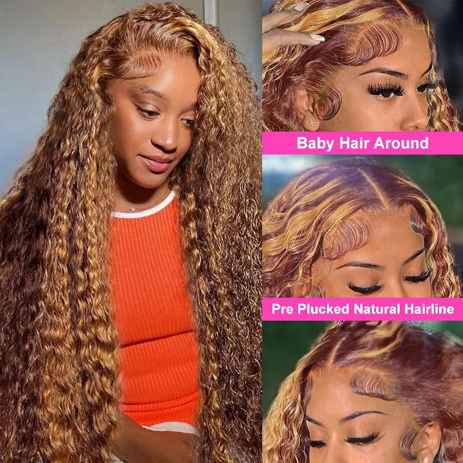 Curly Highlight Honey Blonde Curly Hair Wigs