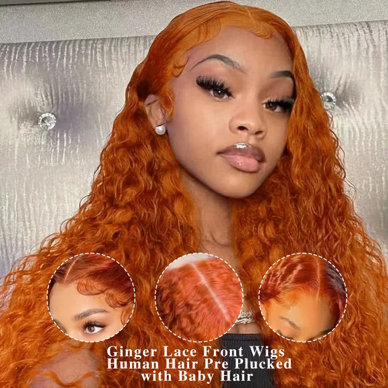 Water Wave Ginger Orange Lace Front Wigs