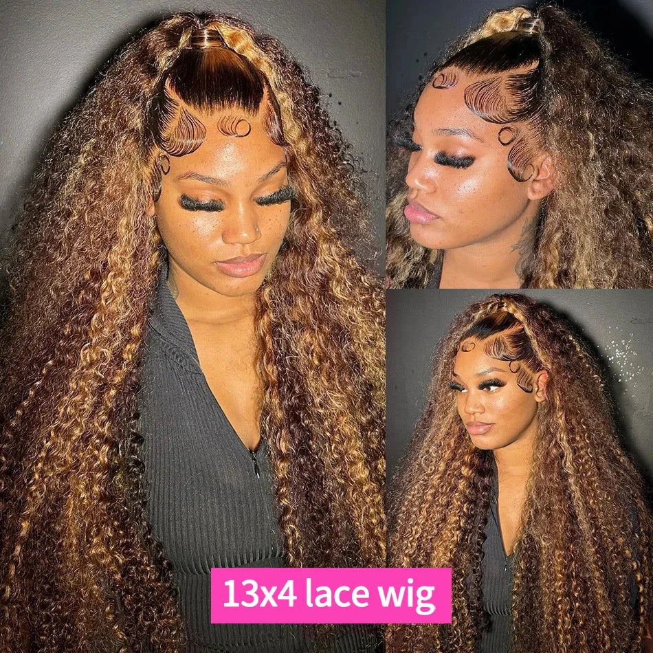 Curly Highlight Honey Blonde Curly Hair Wigs