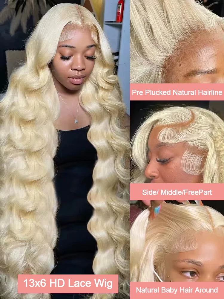 Honey Blonde Transparen Body Wave Curly Hair Wigs