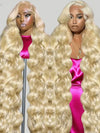 Honey Blonde Transparen Body Wave Curly Hair Wigs