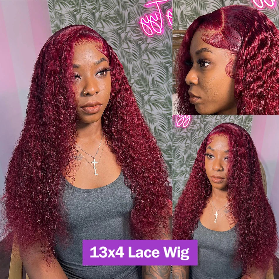 Burgundy Hd Lace Front Curly Hair Wigs