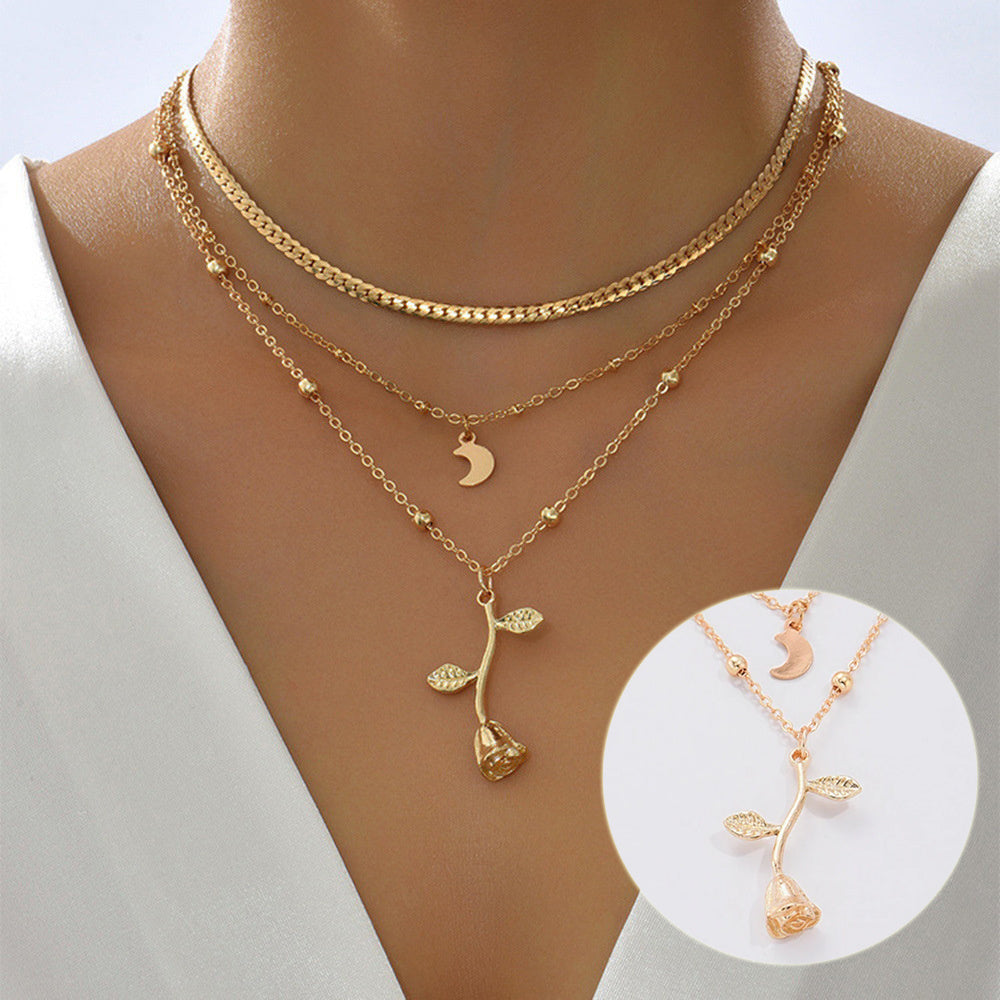 Multilayer Moon Gold Color Pendant Necklaces