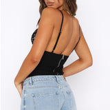Women's V-neck Camisole Lace Vest With Back Zipper