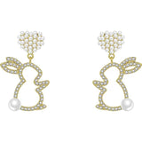 Pearl Bunny Earrings For Women Silver Pin Earrings