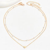 Double Layer Twin Pearl Heart Necklace