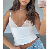 Women's V-neck Camisole Lace Vest With Back Zipper